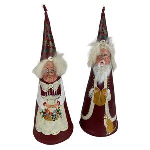 DEVONNE SCHUETT Vintage Mr Mrs Claus Hand Painted Cat Kitten Bird ‘96 Signed 11”